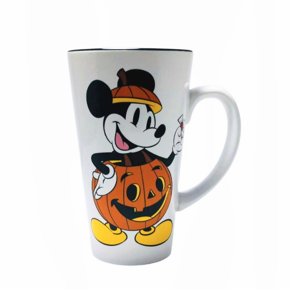 Disney Mickey Pumpkin Candy Happy Halloween Tall White Black Coffee Cup Mug 16oz
